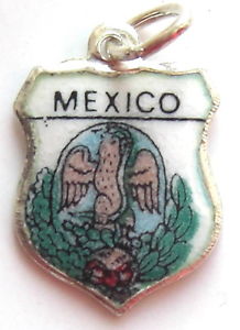 Mexico - Coat of Arms - Vintage Sterling Silver Enamel Travel Shield Charm